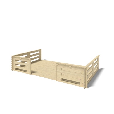 Terrasse en bois avec balustrade pour abri en bois - 15m2 - 5m x 3m - couleur: naturel