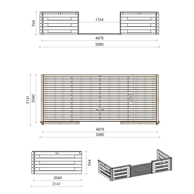 Terrasse en bois avec balustrade pour abri en bois - 10m2 - 5m x 2m - couleur: naturel 2