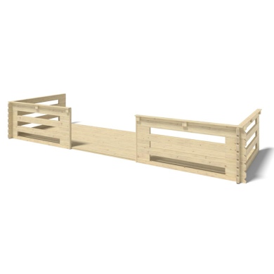 Terrasse en bois avec balustrade pour abri en bois - 12m2 - 6m x 2m - couleur: naturel