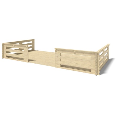 Terrasse en bois avec balustrade pour abri en bois - 18m2 - 6m x 3m - couleur: naturel