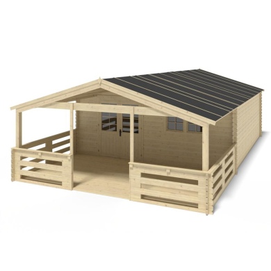 Terrasse en bois avec balustrade pour abri en bois - 18m2 - 6m x 3m - couleur: naturel 2