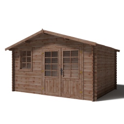 Abri de jardin en bois - 11.7m2 - 3.9x3m - Traité - Ep. 34mm - Couleur: marron