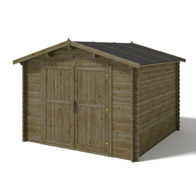 Abri de jardin en bois traité en vert, 9m2, Ep. 28mm, 3x3m, ALTANKA