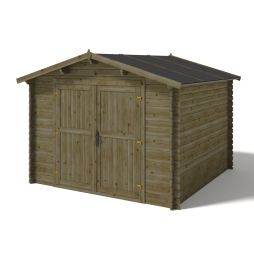 Abri de jardin en bois - 9m2 - 3x3m - Traité - Ep. 28mm - Couleur: vert
