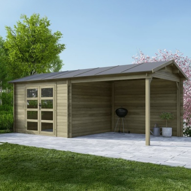 Abri de jardin en bois - 17.4m2 - 5.79x3m - Traité - Ep. 28mm - Couleur: vert 2