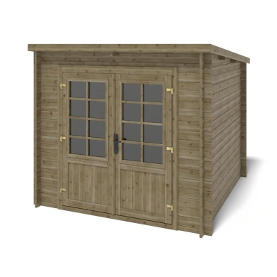 Abri de jardin en bois - 6.25m2 - 2.5x2.5m - Traité - Ep. 28mm - Couleur: vert