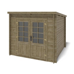 Abri de jardin en bois - 6.25m2 - 2.5x2.5m - Traité - Ep. 28mm - Couleur: vert