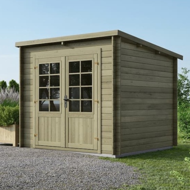 Abri de jardin en bois - 6.25m2 - 2.5x2.5m - Traité - Ep. 28mm - Couleur: vert 2