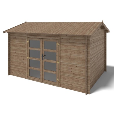 Abri de jardin en bois - 12m2 - 4x3m - Traité - Ep. 28mm - Couleur: marron