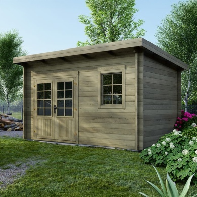 Abri de jardin en bois - 12m2 - 4x3m - Traité - Ep. 40mm - Couleur: vert 2