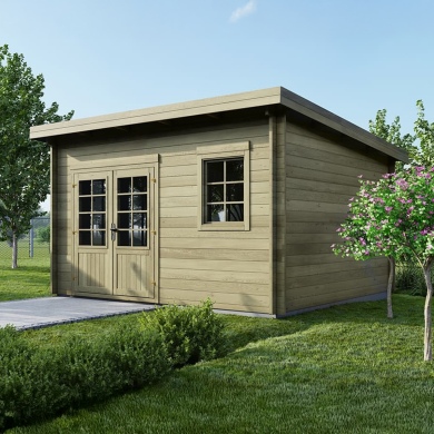 Abri de jardin en bois - 16m2 - 4x4m - Traité - Ep. 40mm - Couleur: vert 2