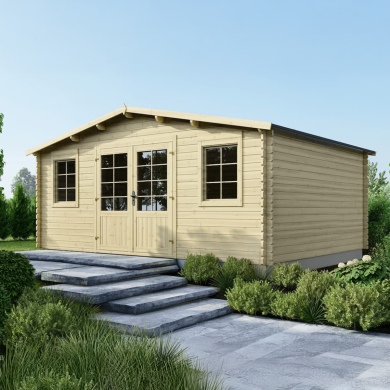 Abri de jardin en bois - 21.42m2 - 5.1x4.2m - Ep. 34mm - Couleur: naturel 2