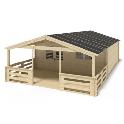 Abri de jardin en bois - 6x6 m + terrasse avec balustrade et avant-toit en bois - 54 m2