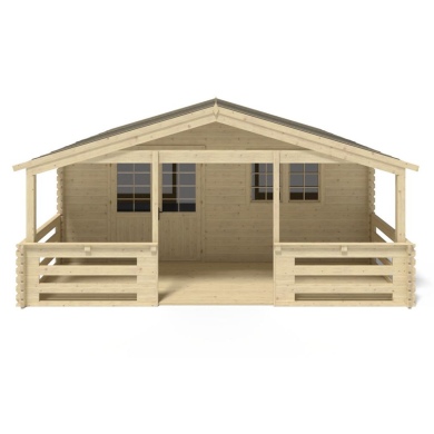 Abri de jardin en bois - 6x6 m + terrasse avec balustrade et avant-toit en bois - 54 m2 2