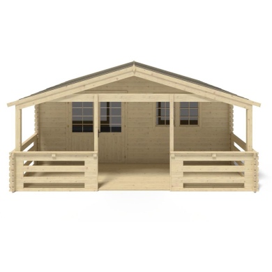 Abri de jardin en bois - 6x5 m + terrasse avec balustrade et avant-toit en bois - 42 m2 2