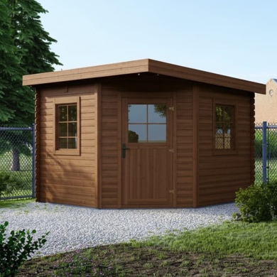 Abri de jardin en bois - 8m2 - 3x3m - Traité - Ep. 28mm - Couleur: marron 2