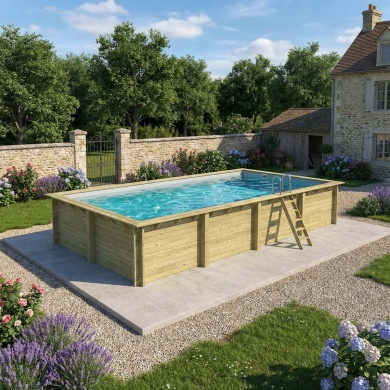 Piscine en bois AQUA 8.5 x 4.35 - H.1.45 m, gris clair, fixations à sceller 2