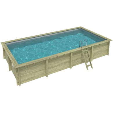 Piscine en bois AQUA 8.5 x 4.35 - H.1.45 m, gris clair, cadre en métal - sans dalle