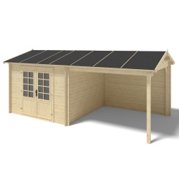 Abri de jardin en bois - 17.4m2 - 5.79x3m - Ep. 28mm - Couleur: naturel