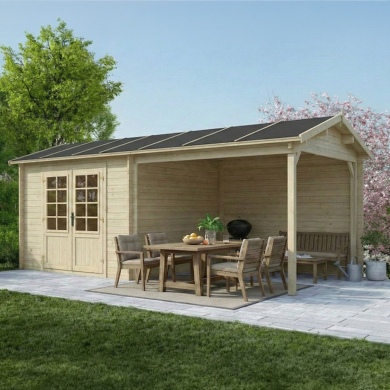 Abri de jardin en bois - 17.4m2 - 5.79x3m - Ep. 28mm - Couleur: naturel 2