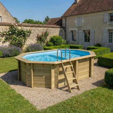 Piscine en bois NEMO 4.3 x 3 - H.1.18 m avec plage, bleu pâle, cadre en métal - sans dalle 2