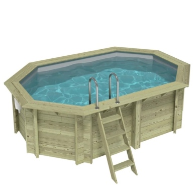 Piscine en bois NEMO 4.3 x 3 - H.1.18 m, gris clair, cadre en métal - sans dalle