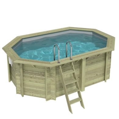 Piscine en bois NEMO 4.3 x 3 - H.1.31 m, gris clair, cadre en métal - sans dalle