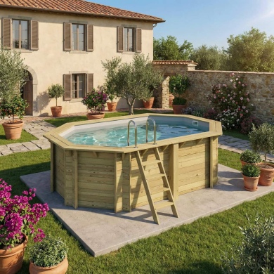 Piscine en bois NEMO 4.3 x 3 - H.1.31 m, gris clair, cadre en métal - sans dalle 2