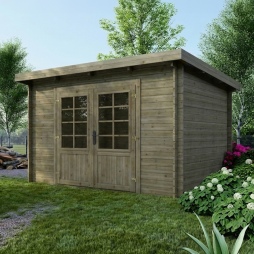 Abri de jardin en bois - 9m2 - 3x3m - Traité - Ep. 28mm - Couleur: vert