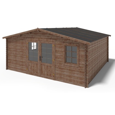 Abri de jardin en bois traité en marron, 25m2, Ep. 28mm, 5x5m, ALTANKA