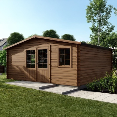 Abri de jardin en bois traité en marron, 25m2, Ep. 28mm, 5x5m, ALTANKA 2