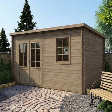 Abri de jardin en bois - 12m2 - 4x3m - Traité - Ep. 28mm - Couleur: vert