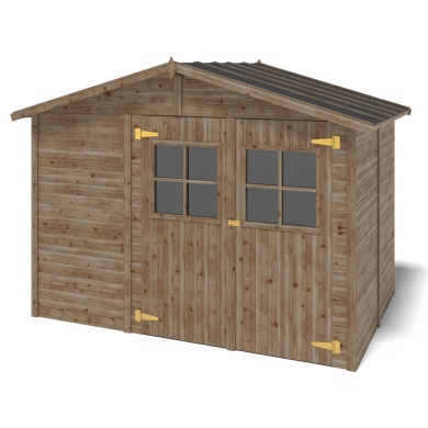 Abri de jardin en bois 6 m2 - 3.05x1.96 m - traité - Couleur: marron